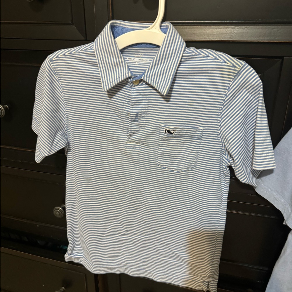 🐳🐳Vineyard Vines blue stripe SS polo shirt. Sz 8-10. 🛥️